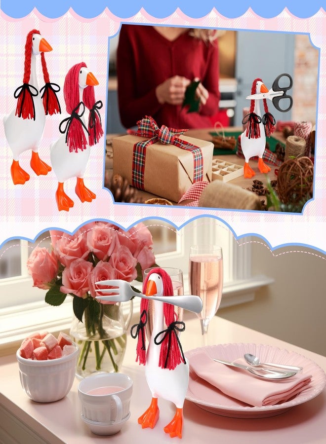 Suncalla 6 Pcs Mini Desk Goose Wigs Hand Knitted Goose Outfits 7'' Desk Geese Braid Accessories Wig Crochet Hook Wig for Xmas Gift 7 Inch Geese Figurine Desktop Home Decoration - Image 5